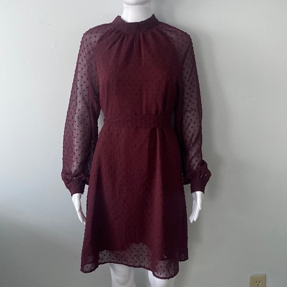 SOLD!!! NWT Poetic Love Cabernet Swiss Dot Long Sleeve Dress - Picture 3 of 8